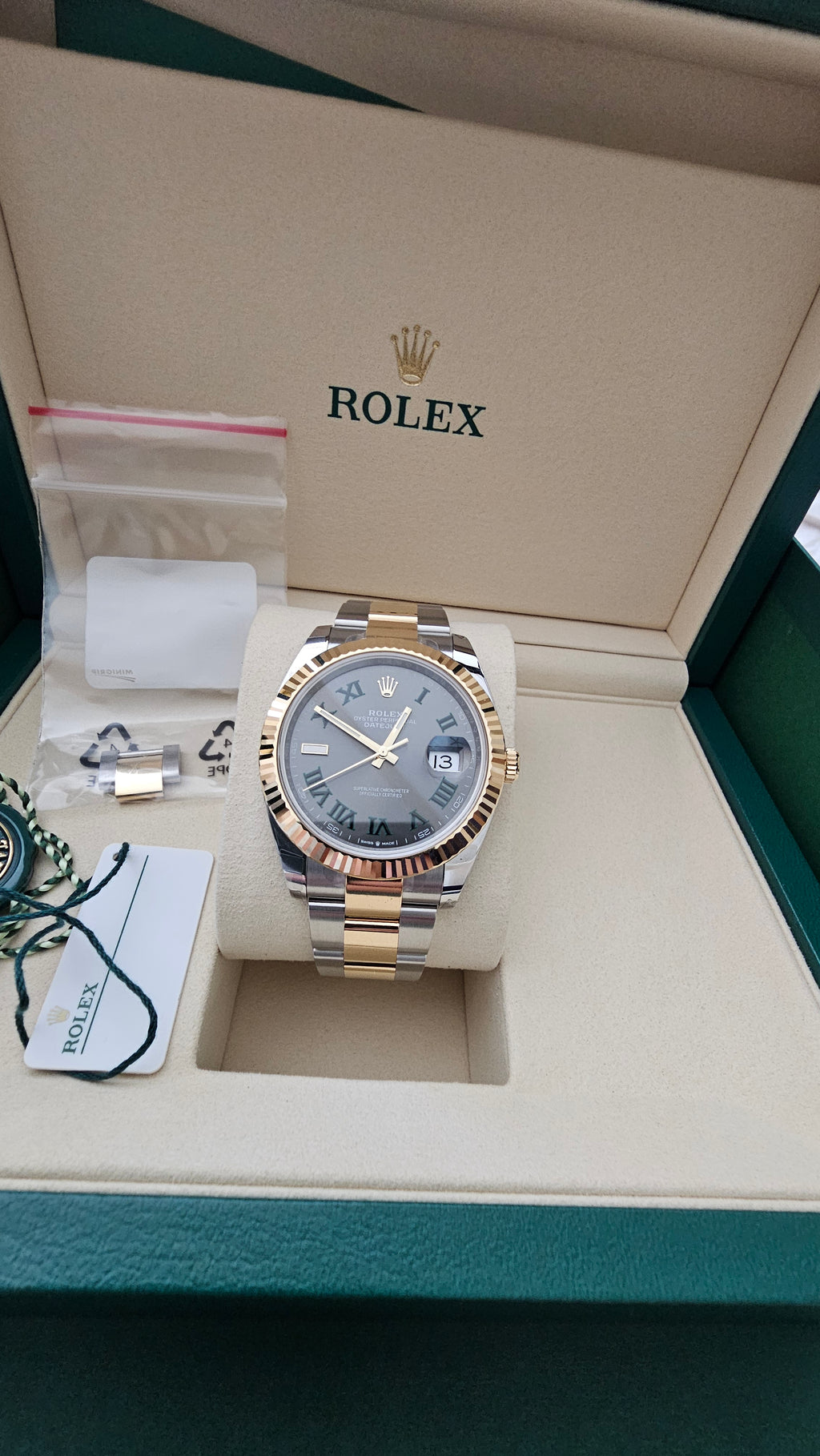 ***SOLD***Rolex Datejust 41 Reference #126333 — Wimbledon Dial, Steel & 18K Gold, Oyster Bracelet, Box & Papers