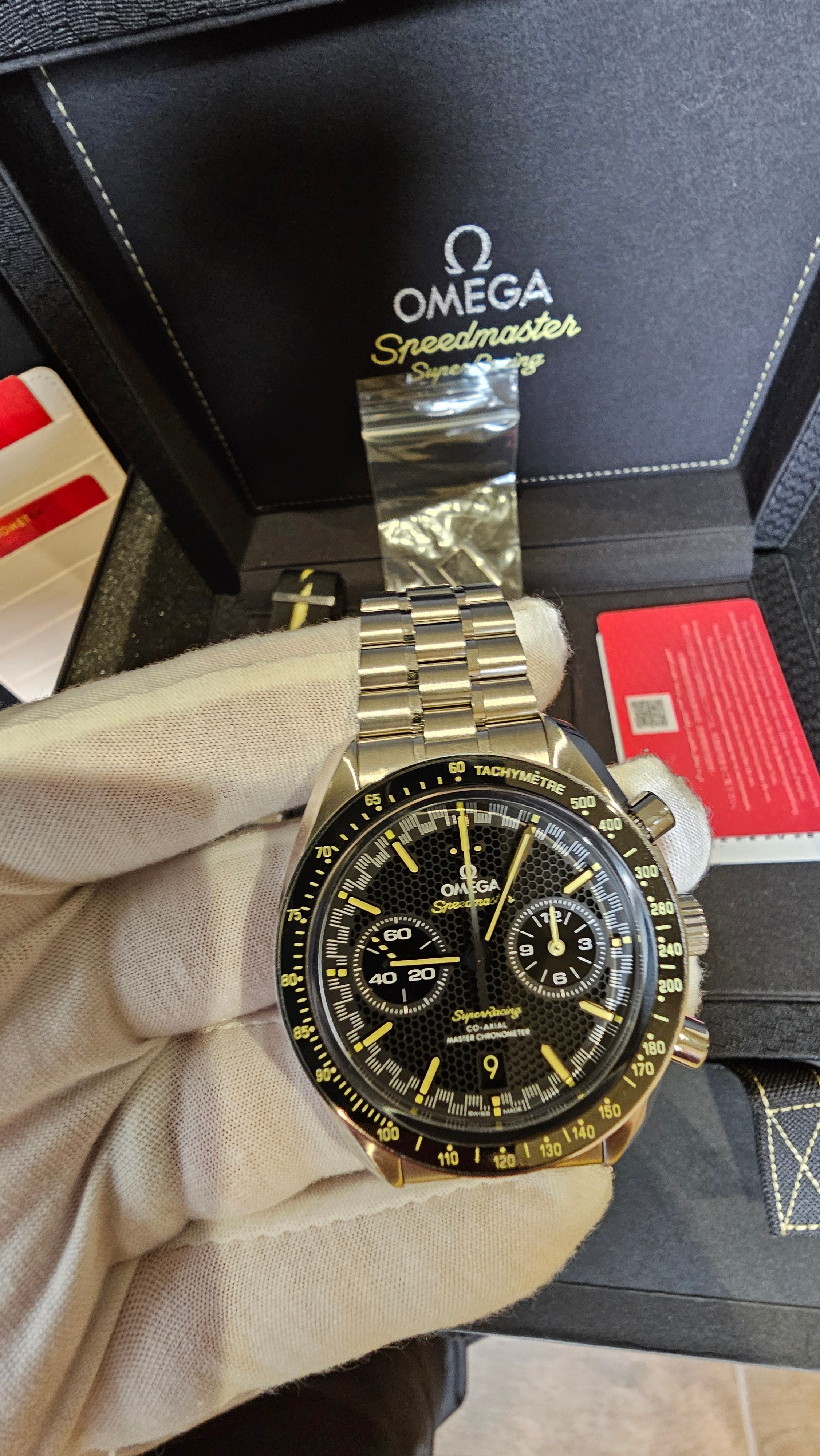 **SOLD**Omega Speedmaster Racing Reference #329.30.44.51.01.003 — Black Dial, Box, Papers & Extra Strap
