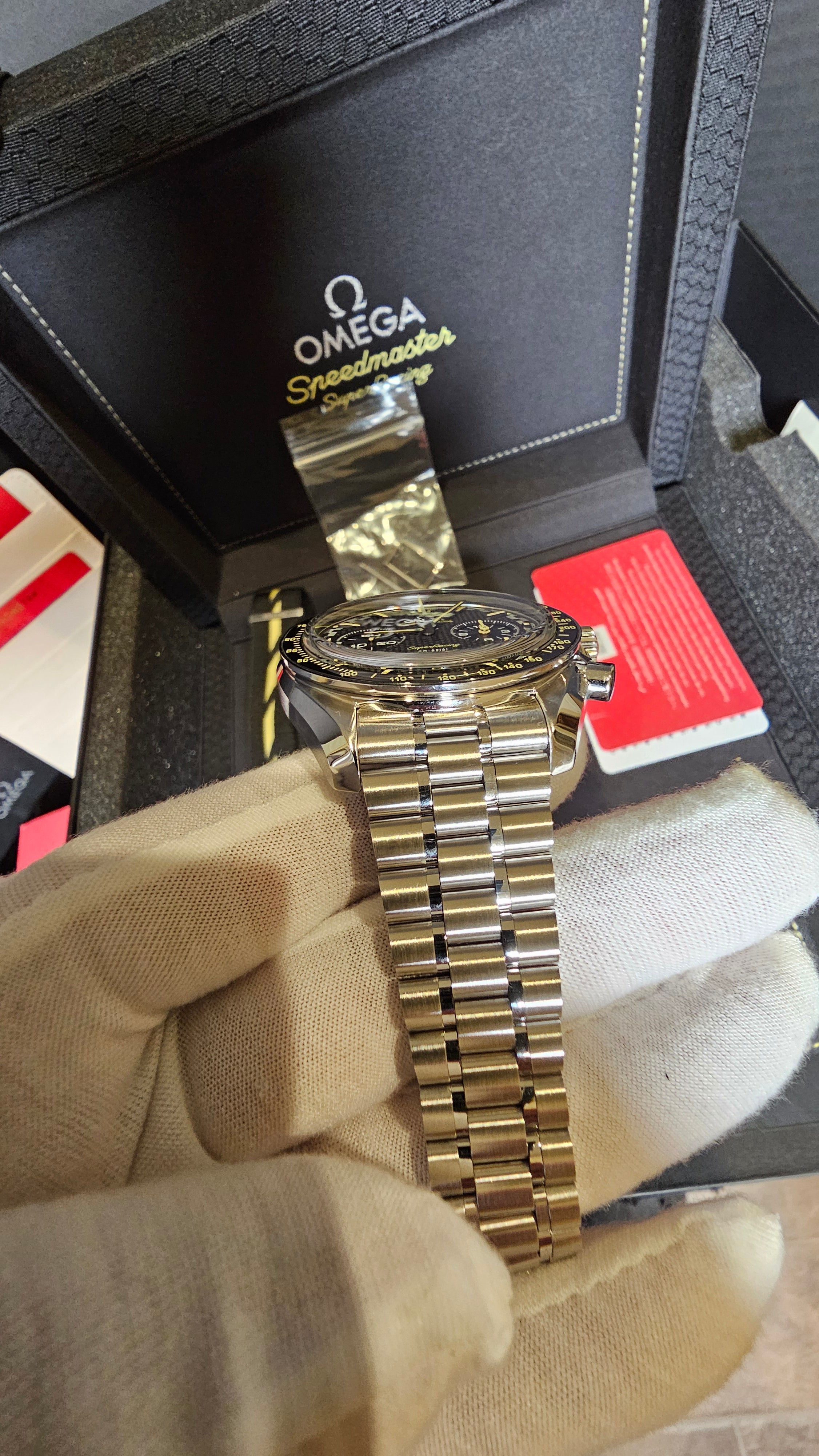 **SOLD**Omega Speedmaster Racing Reference #329.30.44.51.01.003 — Black Dial, Box, Papers & Extra Strap