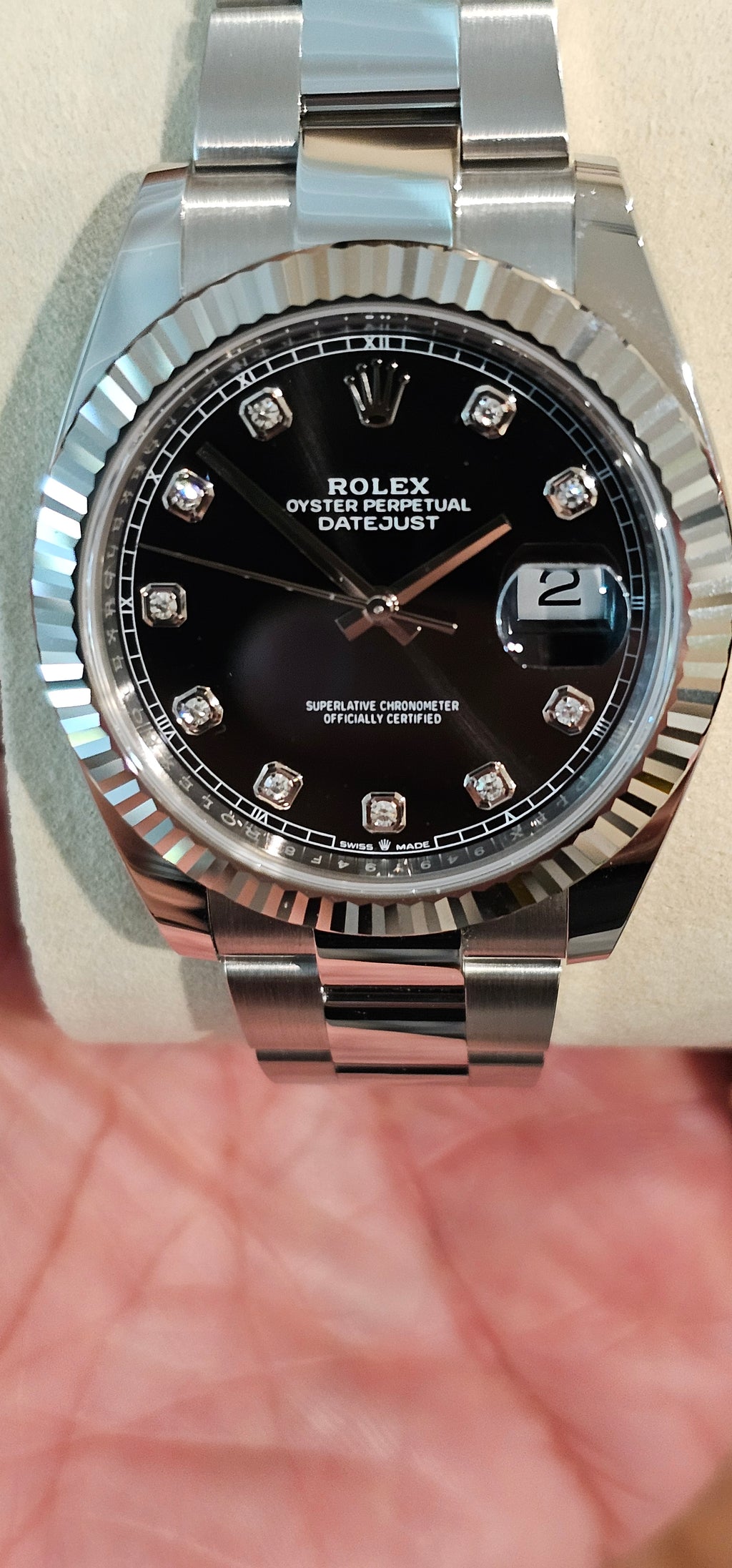 ***SOLD***Rolex Datejust 41 Reference #126334 — Factory Black Diamond Dial, 41mm, Box & Papers
