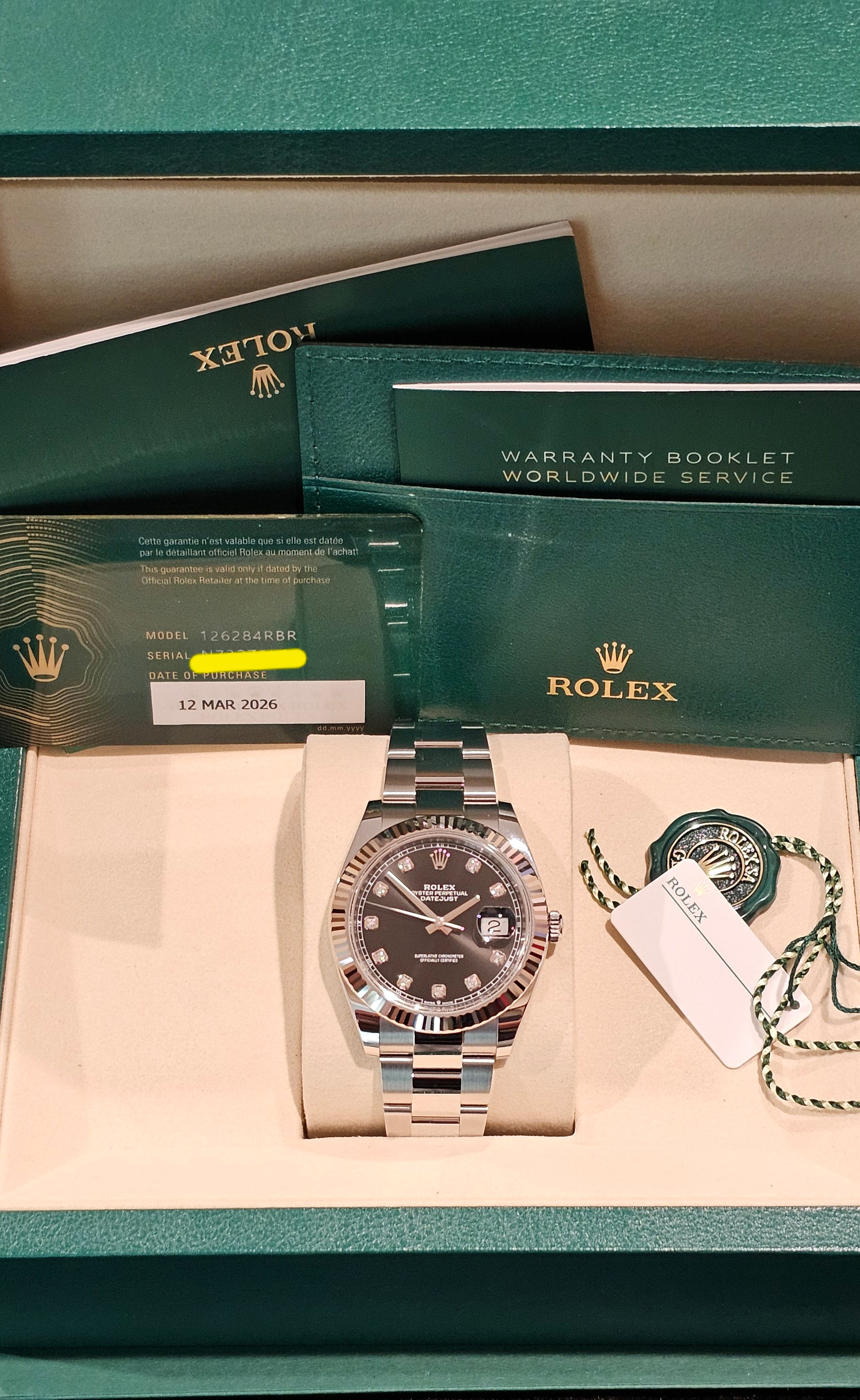 ***SOLD***Rolex Datejust 41 Reference #126334 — Factory Black Diamond Dial, 41mm, Box & Papers