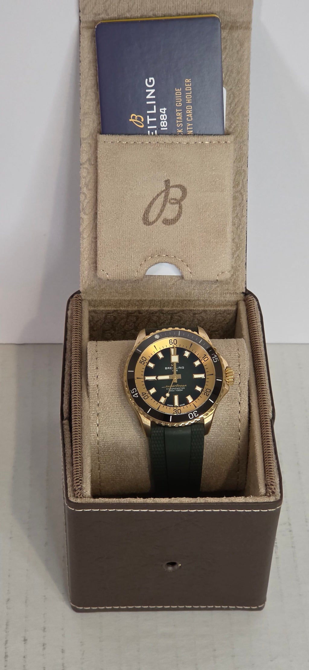 Breitling SuperOcean N17375 — Green Dial, Brass Case, Box & Papers