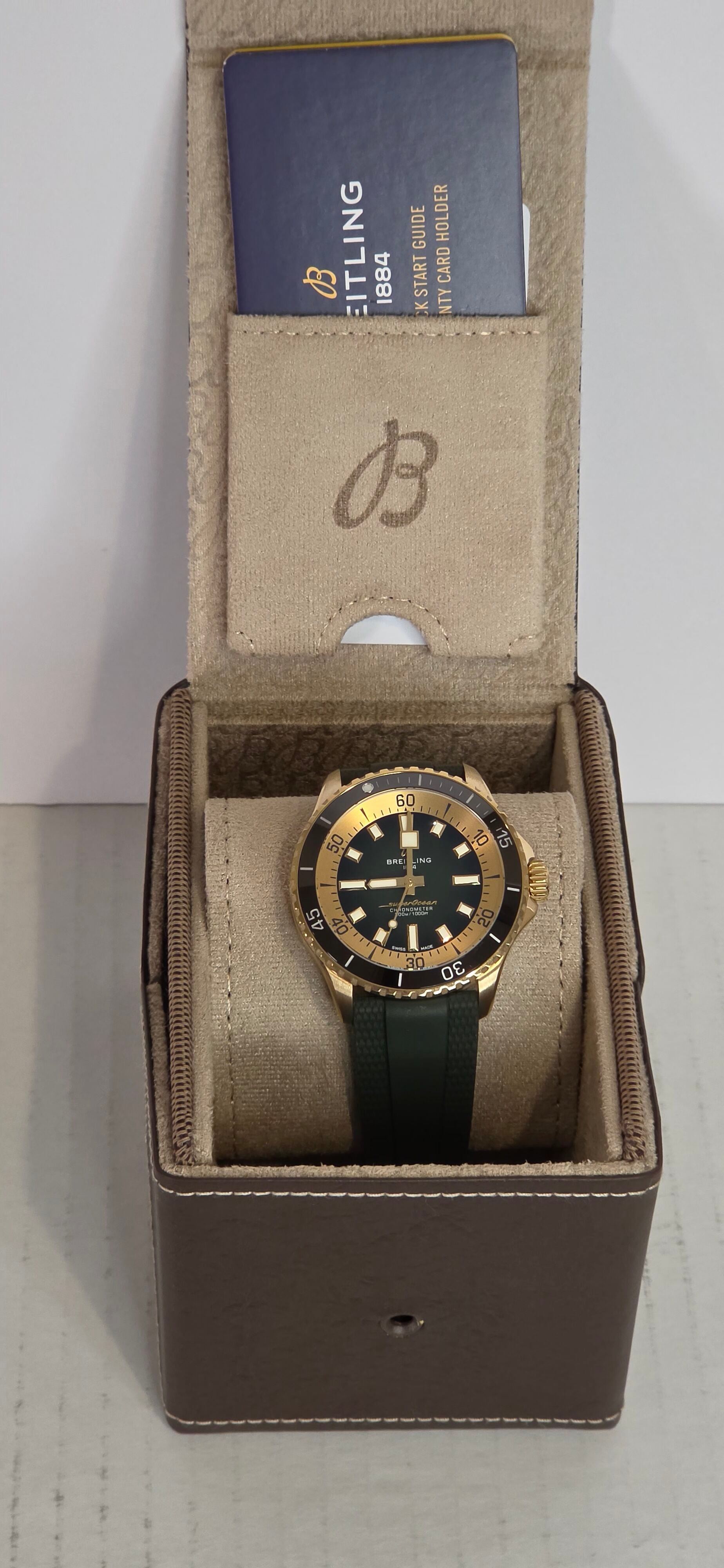 Breitling SuperOcean N17375 — Green Dial, Brass Case, Box & Papers