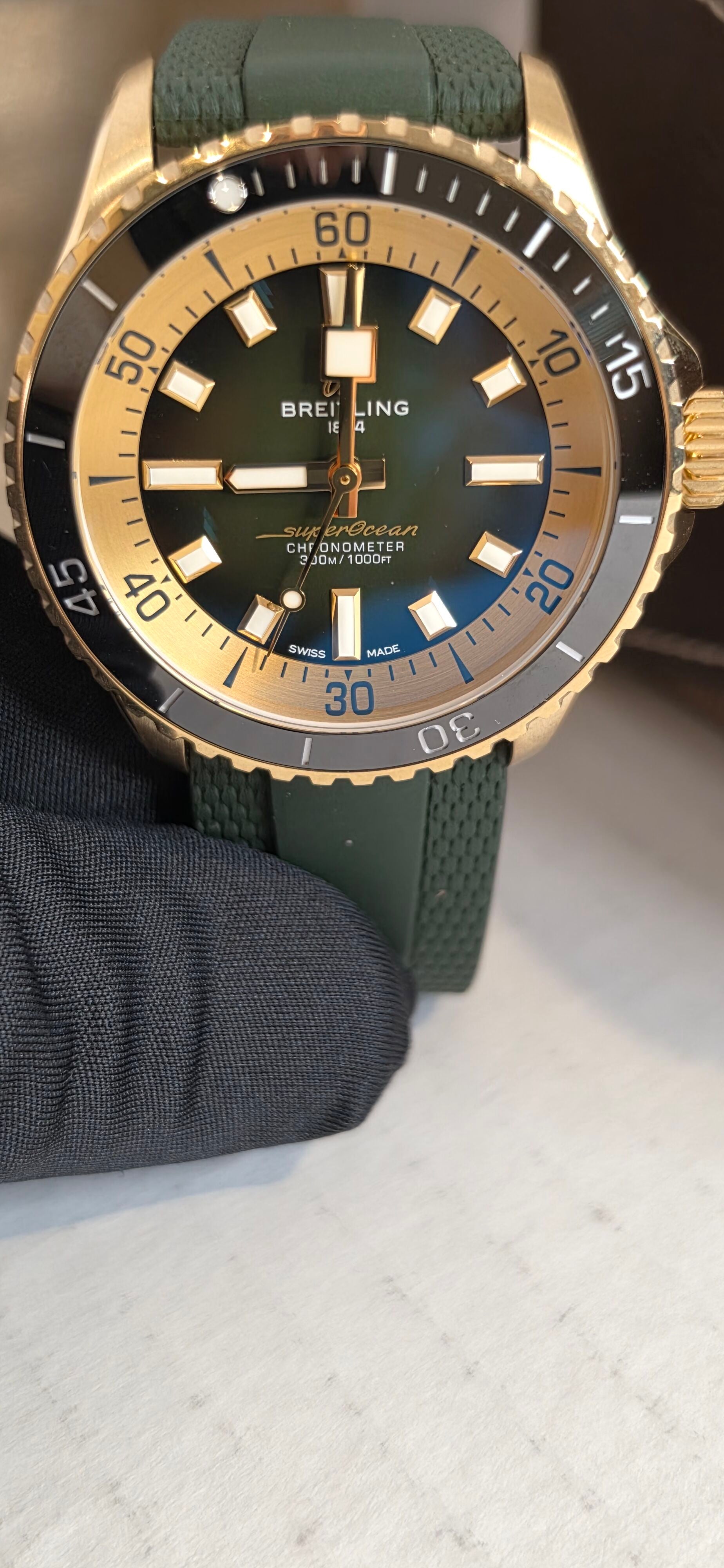 Breitling SuperOcean N17375 — Green Dial, Brass Case, Box & Papers