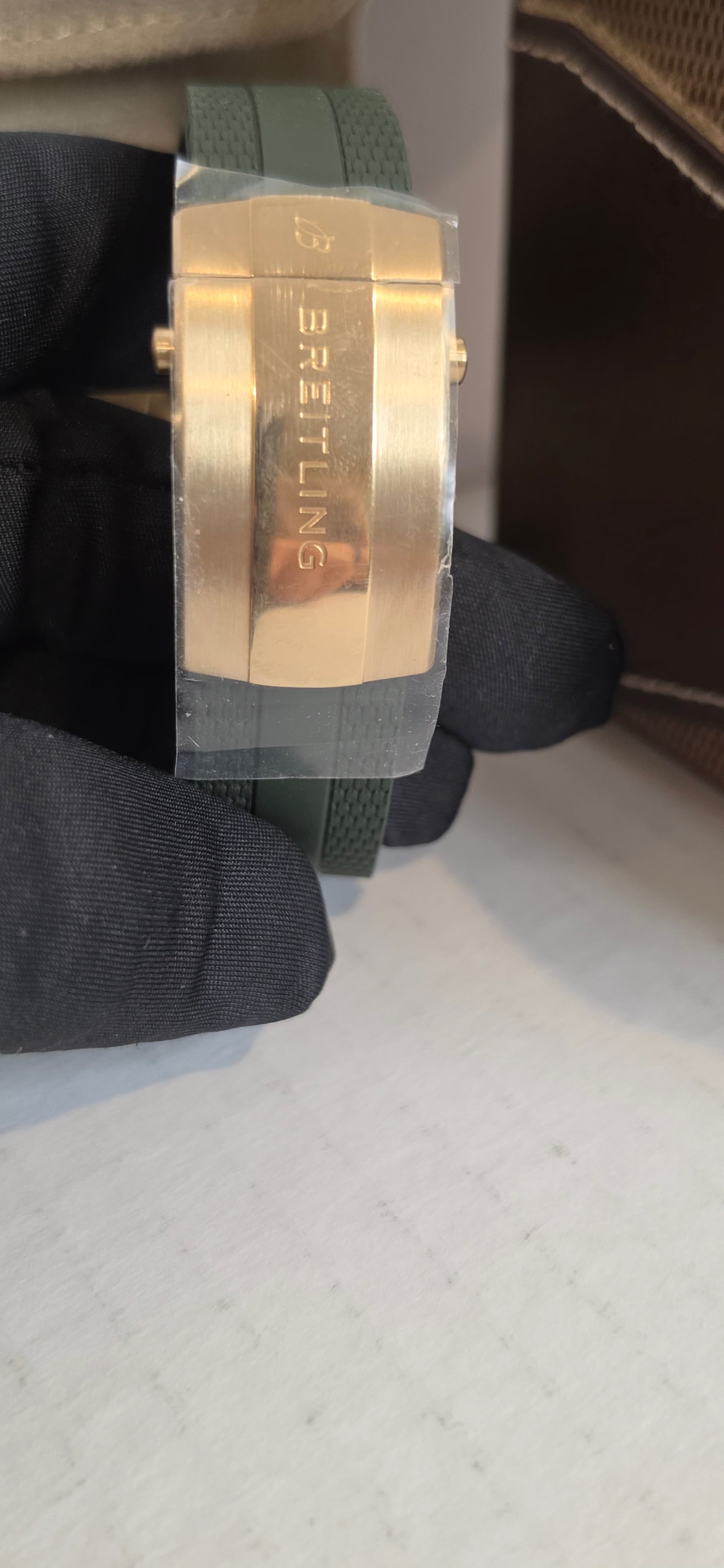 Breitling SuperOcean N17375 — Green Dial, Brass Case, Box & Papers