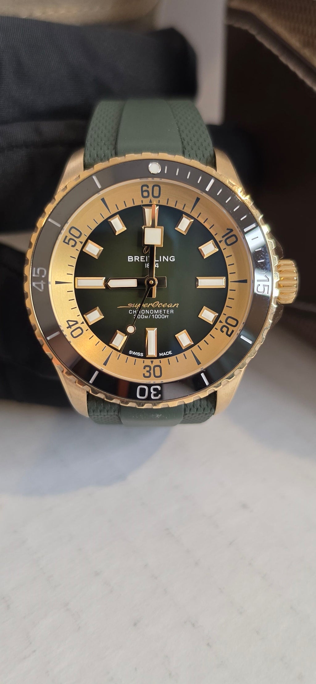 Breitling SuperOcean N17375 — Green Dial, Brass Case, Box & Papers