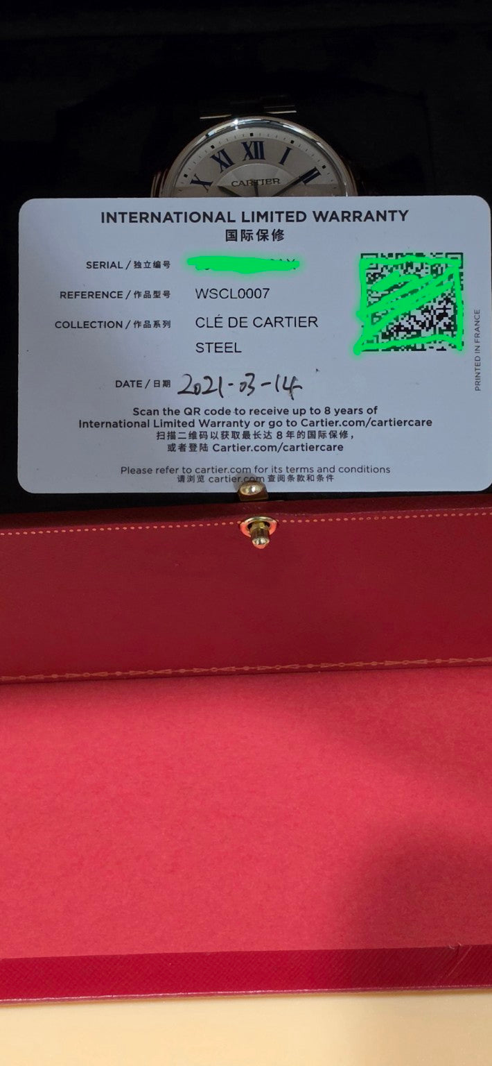 Cartier Clé de Cartier WSCL0007 warranty card dated March 14 2021