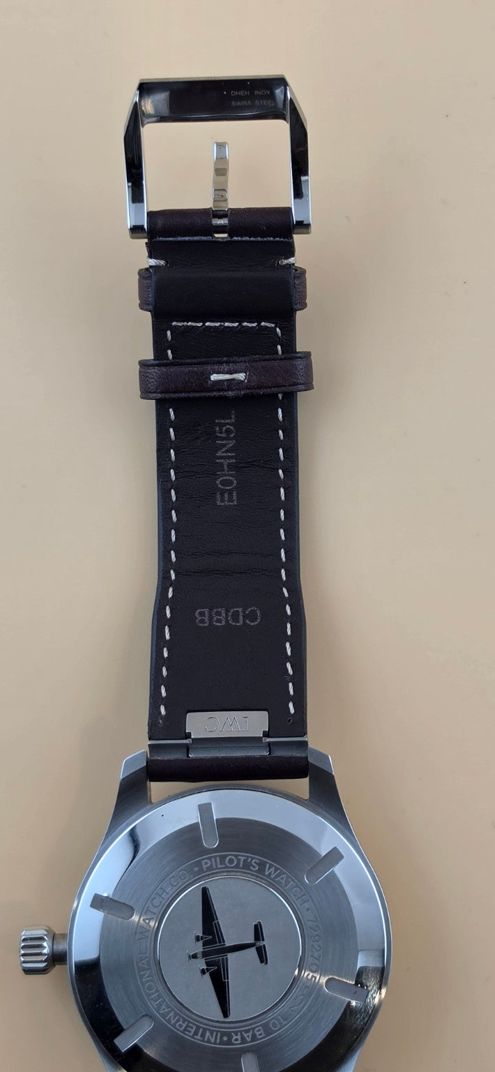 IWC Pilot's Watch Mark XX IW328205 engraved caseback and leather strap