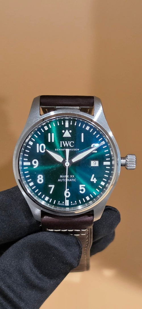 IWC Pilot's Watch Mark XX IW328205 green dial handheld front view