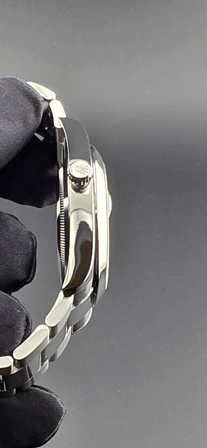 Rolex Datejust 116300 signed crown and case profile