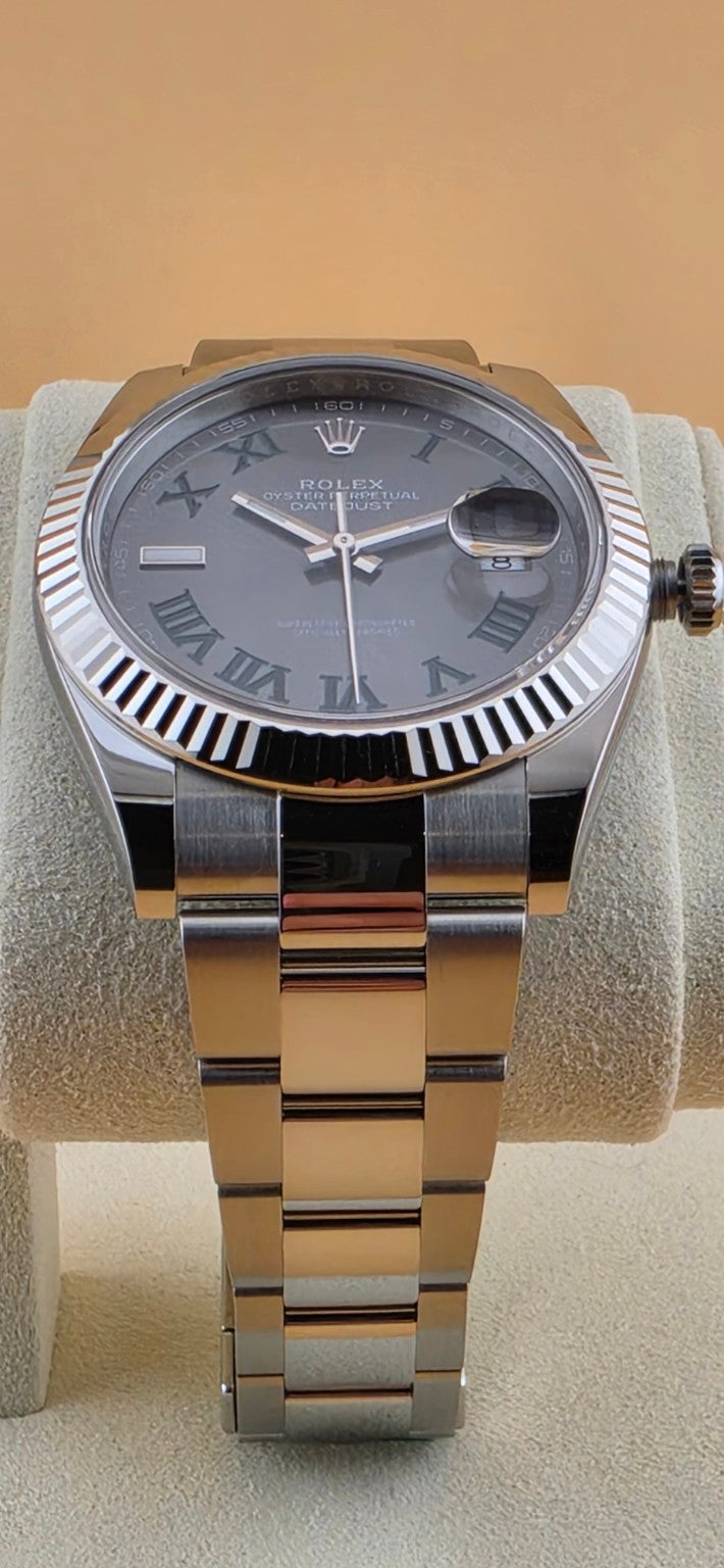 Rolex Datejust 41 126334 Wimbledon dial angled view